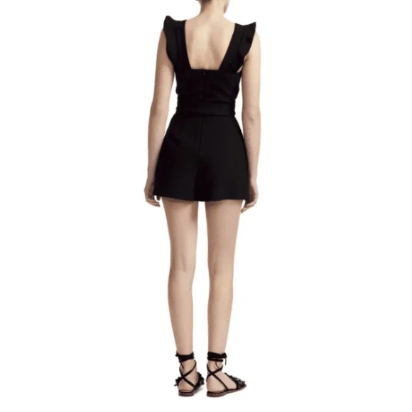 Maje Ibora Short Crepe Wrap Front Tie V-Neck Romper Size Small Black EUC - Picture 4 of 9